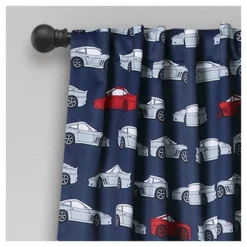 Kids' Race Cars Room Darkening Window Curtain Set Navy/Red - Lush Décor