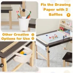 Costway Kids Art Table & Chairs Set Wooden Drawing Desk With Paper Roll Storage Shelf Bins -Kids Furniture Shop GUEST d7047734 a0f0 47ed acdc 959ac8bbfa06
