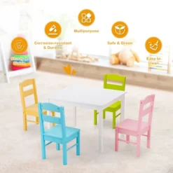 Costway 5 Pieces Kids Wood Table & Chair Set For 2-6 Years Colorful -Kids Furniture Shop GUEST d8940a5f 3685 41cf ba23 5e70b6ed88cc