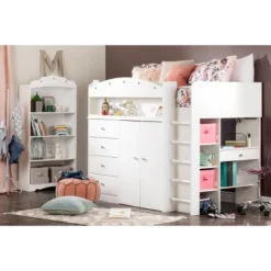 Twin Tiara Loft Bed With Desk Pure White - South Shore