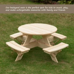Gardenised Wooden Kids Round Picnic Table Bench, Outdoor Children's Backyard Table, Crafting, Dining, And Playtime Patio Table -Kids Furniture Shop GUEST dda32692 b8e6 4bb9 ab0d c93bb3b5efa8
