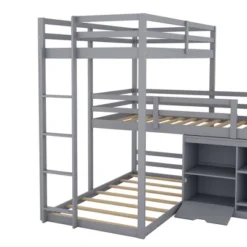 Twin Size L-shaped Wood Triple Bunk Bed With Storage Cabinet, Ladder And Blackboard-ModernLuxe -Kids Furniture Shop GUEST dee116af 9f88 4ab6 84f5 058e066011ee