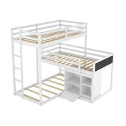 Twin Size L-shaped Wood Triple Bunk Bed With Storage Cabinet, Ladder And Blackboard-ModernLuxe -Kids Furniture Shop GUEST e0255907 8069 4613 8d11 0d512c2b1819