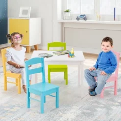 Costway 5 Pieces Kids Wood Table & Chair Set For 2-6 Years Colorful -Kids Furniture Shop GUEST e14a22ee 6cc7 43f8 bc80 7242015c43cb