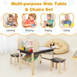 Costway Kids Art Table & Chairs Set Wooden Drawing Desk With Paper Roll Storage Shelf Bins -Kids Furniture Shop GUEST e2679961 4068 4a3d a5d8 e22839f71b13
