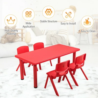 Costway Kids Plastic Rectangular Learn And Play Table Playroom Kindergarten Home Red 7 Costway Kids Plastic Rectangular Learn And Play Table Playroom Kindergarten Home Red - Image 7