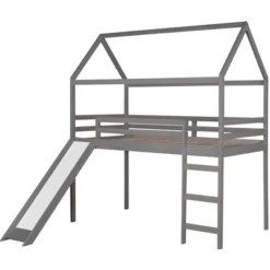 House Shape Twin Size Loft Bed With Slide, Gray - ModernLuxe -Kids Furniture Shop GUEST e78060e1 69b9 4e51 bb57 0baf1952a32c