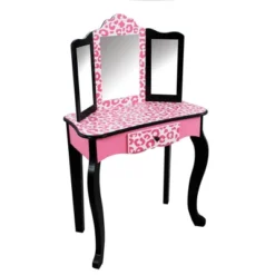 Fashion Leopard Prints Gisele Play Wooden Vanity Set Pink / Black - Teamson Kids -Kids Furniture Shop GUEST ed6443c6 0ae7 4f64 8d93 4da37504f1aa