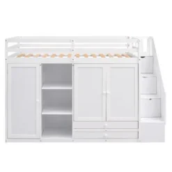 Functional Twin Loft Bed With 3 Shelves, 2 Wardrobes, 2 Drawers And Ladder With Storage-ModernLuxe -Kids Furniture Shop GUEST eeddf5cb 81b0 494a 989e 511808994134