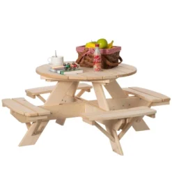 Gardenised Wooden Kids Round Picnic Table Bench, Outdoor Children's Backyard Table, Crafting, Dining, And Playtime Patio Table -Kids Furniture Shop GUEST ef3016e9 508a 4666 9467 8570b1a4d274