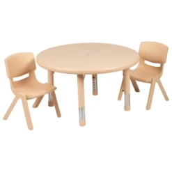 Emma And Oliver 33" Round Plastic Height Adjustable Activity Table Set With 2 Chairs -Kids Furniture Shop GUEST f0585844 7f3c 489b a343 8c77ded8eae9