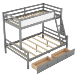 Twin Over Full Bunk Bed With Whiteboard, 3 Hooks And 2 Drawers-ModernLuxe -Kids Furniture Shop GUEST f1573c93 cc45 4f25 b10d 0a9b6250a363
