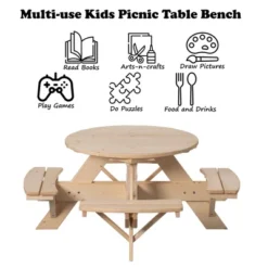 Gardenised Wooden Kids Round Picnic Table Bench, Outdoor Children's Backyard Table, Crafting, Dining, And Playtime Patio Table -Kids Furniture Shop GUEST f2d84057 fc67 41fa b7fb 791f182f520b