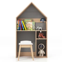 Costway Kids House-Shaped Table & Chair Set Wooden Toy Organizer Cabinet With Blackboard Grey/White -Kids Furniture Shop GUEST f36a4bce aa6f 444f a6b9 7751161ead78