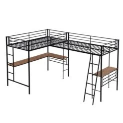 Metal Twin Size Loft Bed With Two Built-in Desks, Black - ModernLuxe -Kids Furniture Shop GUEST f452ee0f abd4 4ebf 8660 6de3b8db7f96