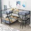 Twin Over Full Metal Bunk Bed With Twin Size Loft Bed And Desk, Black - ModernLuxe