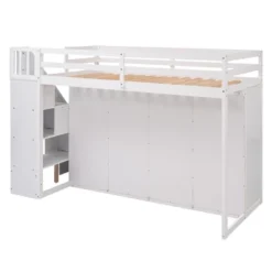 Functional Twin Loft Bed With 3 Shelves, 2 Wardrobes, 2 Drawers And Ladder With Storage-ModernLuxe -Kids Furniture Shop GUEST f8a7a70d ae14 48d0 8bb1 d048a7f2f2ad