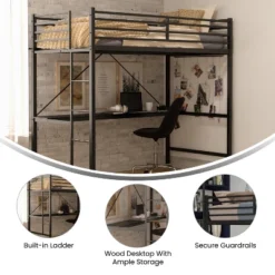 Flash Furniture Jake Metal Loft Bed Frame With Desk, Protective Guard Rails And Ladder For Kids, Teens And Adults -Kids Furniture Shop GUEST fb818b53 b717 48d7 8113 0be05b274879